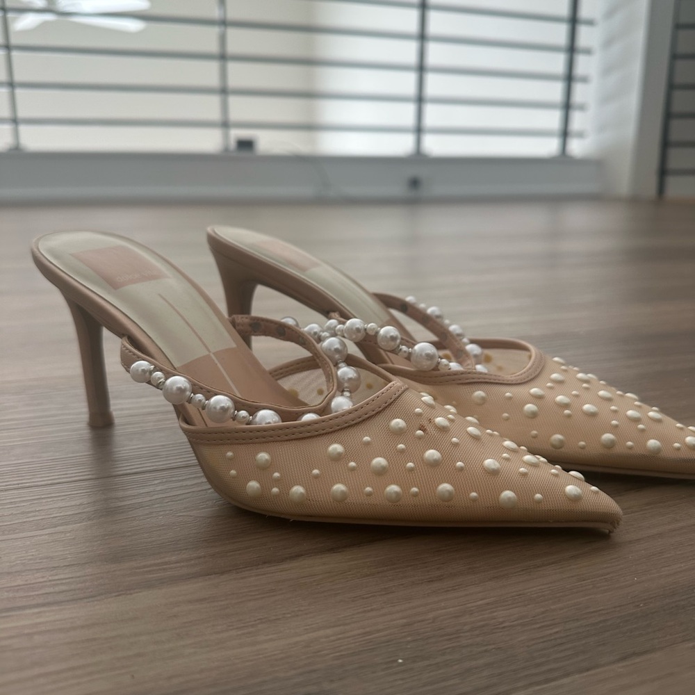 Dolce Vita Pearl-Embellished Tan Heels